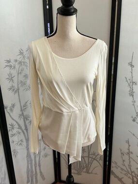 Bailey 44 Cream Asymmetric Draped Long-Sleeve Top